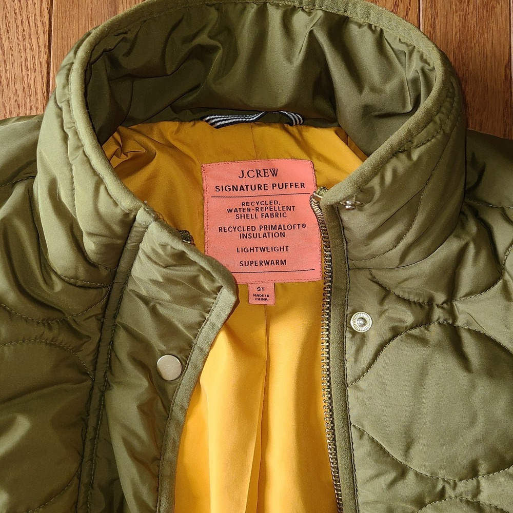 J CREW Green Quilted Cocoon Signature Puffer Jacket Women Small Tall Water Repel - Picture 3 of 11